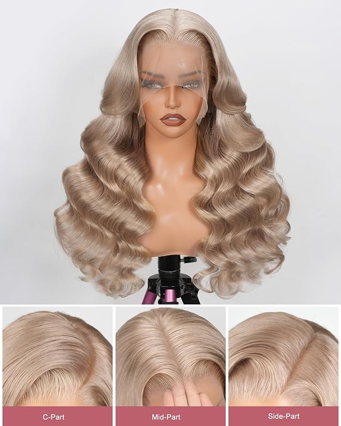 Alididi Ash Blonde Wig Human Hair 180% Density Milk Tea Ash Blonde Wig 13x6 Body Wave Hd Thin Lace Front Wigs Human Hair Full And Thicker Pre Plucked Pre Cut Natural Hairline With Baby Hair 26 inch
