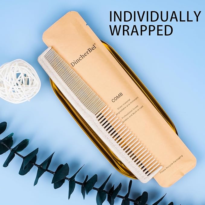 Hair Combs Bulk, Disposable Wheat Straw Combs Individually Wrapped Combs for Hotel, Travel, Airbnb, Charity, Church, Homeless (Pack of 100)