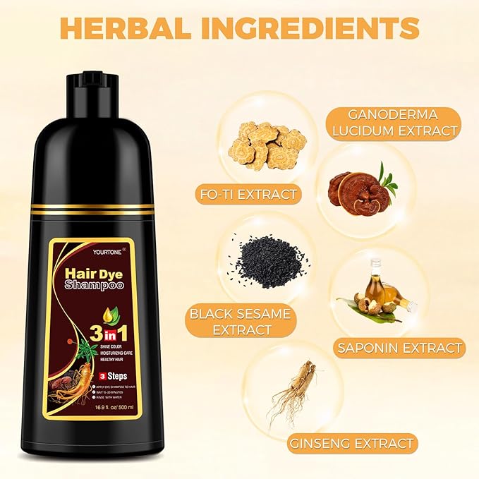 Chestnut Brown Hair Dye Shampoo 3 in 1 for Gray Hair Coverage, Hair Color Shampoo for Women Men, Herbal Ingredients Champu Para Pintar el Cabello (16.9 Oz)