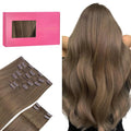 WENNALIFE Clip in Hair Extensions, 150g 20 Inch 9pcs Light Ash Brown Human Hair Extensions Thicker Clip in Hair Extensions Real Human Hair Clip Set Double Weft