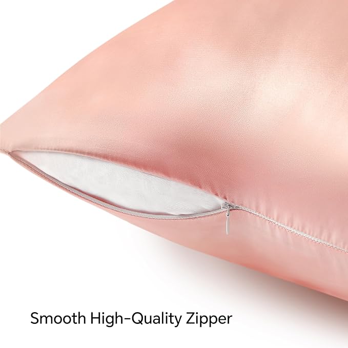 BEDELITE Satin Pillowcase with Zipper, Coral Pillow Cases Queen Size Set of 2, Super Soft and Cooling Similar to Silk Pillow Cases, Gift for Women Men(20x30 Inches)
