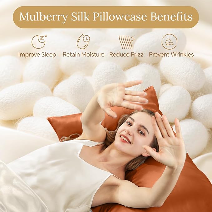 INFIIXSO Mulberry Silk Pillowcase for Hair and Skin, Silk Pillow Cases King Size with Hidden Zipper 20x40 Inches, Super Smooth and Soft Cooling Pillow Cases for Hot Sleepers(Orange, 1 Pack)