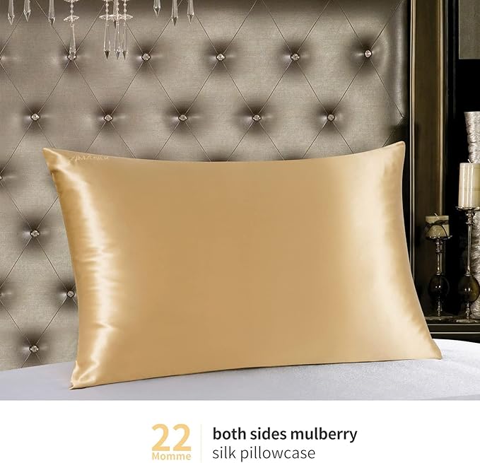 ZIMASILK 22 Momme Silk Pillowcase for Hair and Skin - 100% Pure Mulberry Silk with Hidden Zipper, Grade 6A Luxury Pillow Case for Women, Soft & Durable, Gift Box (King 20"x36" Golden)