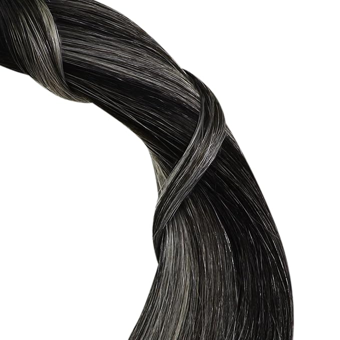 YoungSee Nano Ring Hair Extensions Black Ombre Nano Hair Extensions Human Hair Ombre Black to Silver Nanobead Extension Silver Nano-Loop Remy Hair 1g/s 50g 24in for Everyday Wear