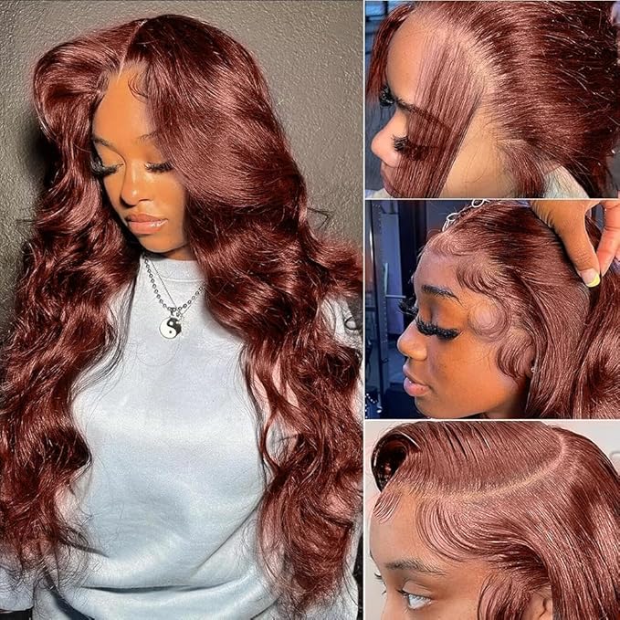 34 inch Ginger Wig Human Hair 13X4 HD Transparent Lace Front Wigs Human Hair Pre Plucked with Baby Hair Chestnut Brown #33 Human Hair Wigs For Women