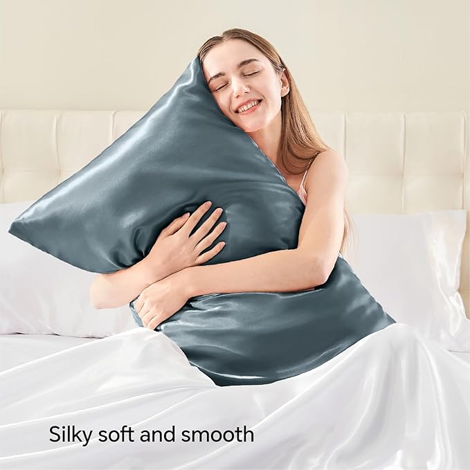 BEDELITE Satin Pillowcase with Zipper, Space Grey Pillow Cases Queen Size Set of 2, Super Soft and Cooling Similar to Silk Pillow Cases, Gift for Women Men(20x30 Inches)