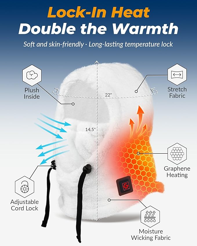 Heated Balaclava Cold Winter Gifts for Women Rechargeable 6000 mAh Battery Packs Warm Gift