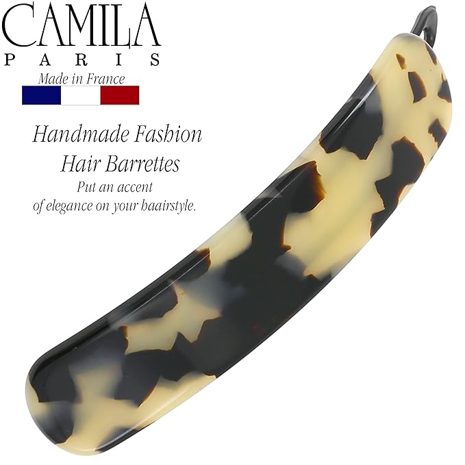 Camila Paris CP3360 French Hair Barrette Clip for Girls, Handmade, White Tokyo, Metal-Free Closure Strong Hold Grip Hair Clips for Women, No Slip Durable Styling Girls Hair Accessories, Made in France