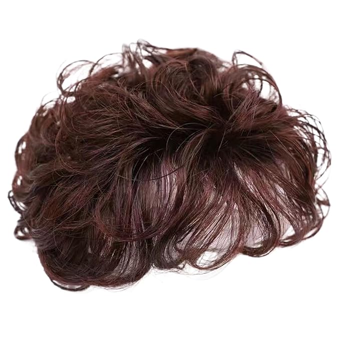5.1'' Dark Brown Hair Toppers for Women, Curly Synthetic Topper with Bangs, Breathable Fluffy Clip-in Natural Wig Toppers, Thinning Hair/Loss, For Thin