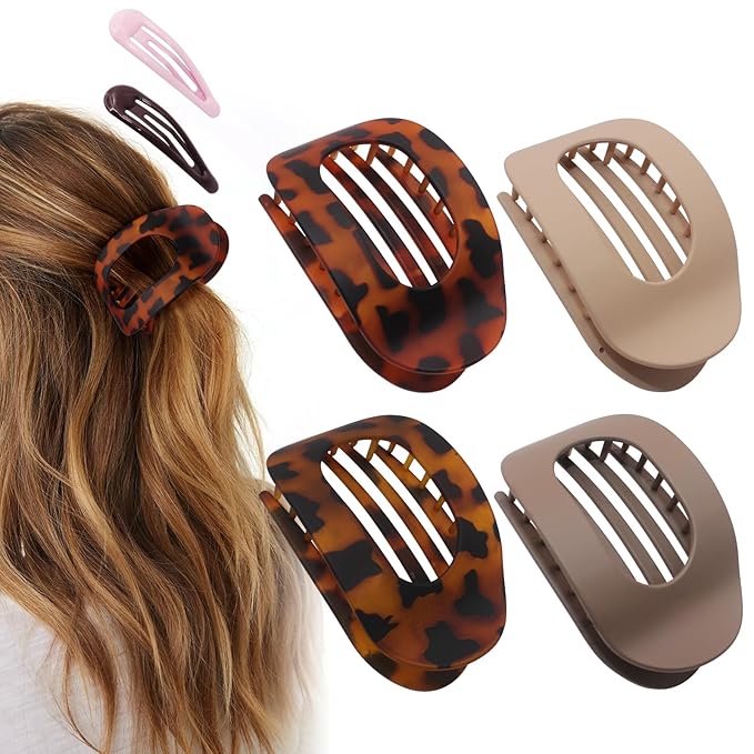 4 PCS Flat Hair Clips - Round Flat Claw Clips for Women and Girls - Strong Hold Grip French Hair Clips for Thick Thin Hair - Stylish Medium Classic Accessories Hair Barrettes (4PCS-Color-2)