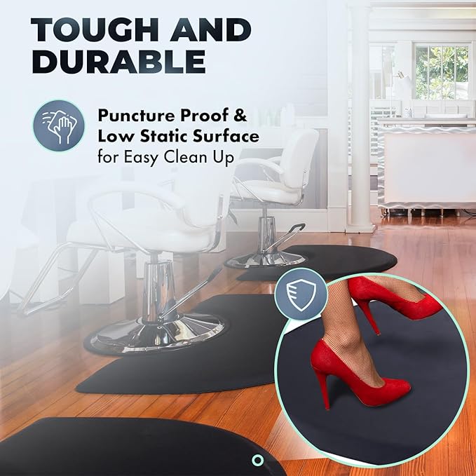 Buy-Rite Super Soft Salon Mat - 3' x 5' Semicircle Anti-Fatigue Mat, 5/8" Thick, Puncture-Proof, Low-Static, Anti-Stain Surface - Black Salon Floor Mat, SHP-SS3050C5/8
