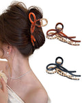 ACECHA 2 Pack Gold Metal Bow Hair Claw Clips for Women, 4.5" Colorful Non-slip Hairclips for Thick Thin Hair Claws Strong Hold Styling (B-Black & Brown)