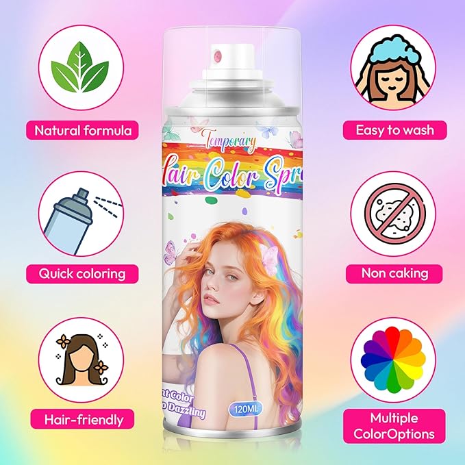 Grey Temporary Hair Color Spray for Kids & Women- Washable Root Touch Up Hair Dye, Non-Sticky Hair Wax for Christmas,Cosplay,Parties (120ML, Grey)