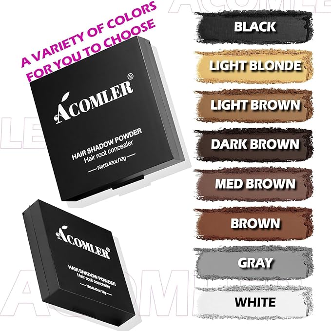 Acomler Root Touch Up Hair Color, Talc-Free Hairline Powder for Thinning, Root Touch Up Instantly Gray Hair Cover Up, Hair Powder for Women Men, Includes Makeup Brush (White, 0.42oz)