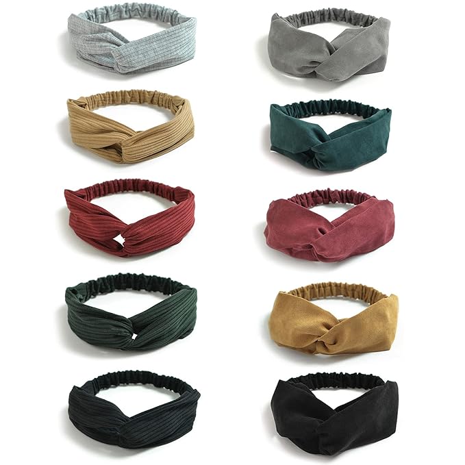 DRESHOW 10 Pack Boho Headbands for Women Girls Elastic Back Criss Cross Hair Band Twisted Head Wrap Solid Hair Accessories