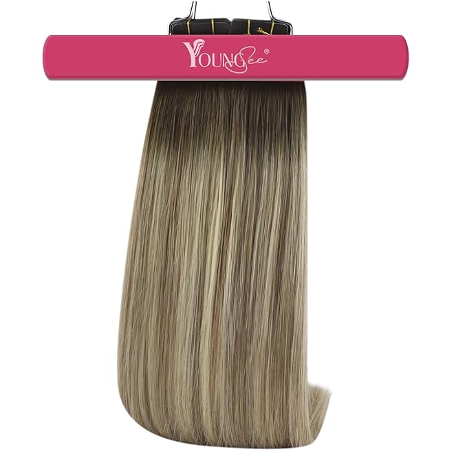 YoungSee Tape in Extensions Ombre Blonde Tape in Hair Extensions Ash Blonde Balayage Platinum Blonde Tapein Hair Extension Real Human Hair 12 Inch 30g Balayage Tape-on Hair Extension 20pcs