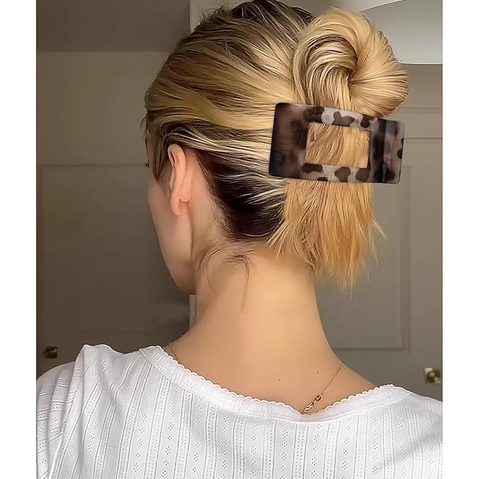 Velscrun Flat Hair Clips for Women Girls, 12 Pack Lay Flat Claw Clips, Large Side French Duck Billed Hair Jaw Claw Clip for All Hair Types, Daily Trendy Stylish Styling Gifts Hair Clip Leopard
