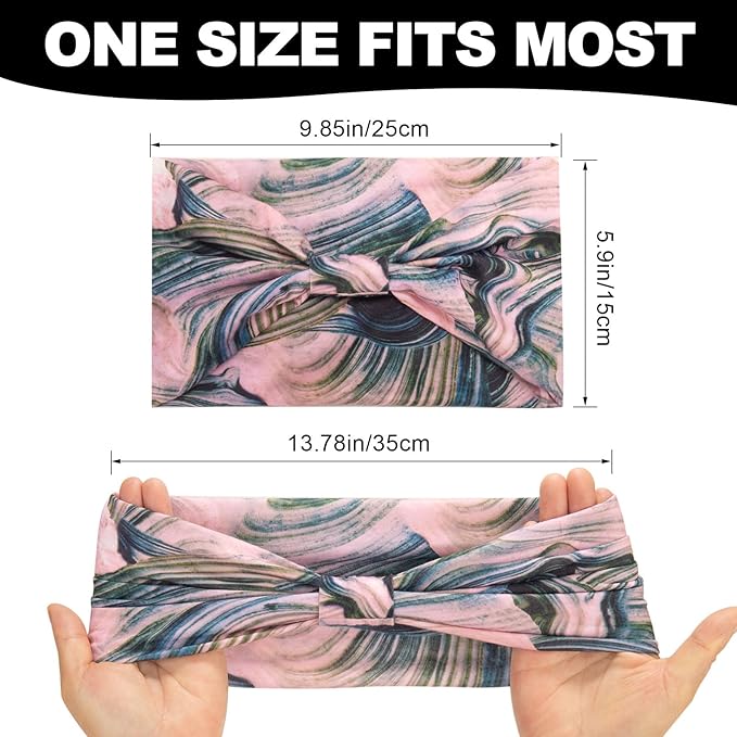 Cobahom 6Pcs Wide Headbands for Women Non Slip Soft Fabric Hair Wrap Boho Head Bands Elastic Sport Hair Bands for Workout Yoga Running (Natural Texture)