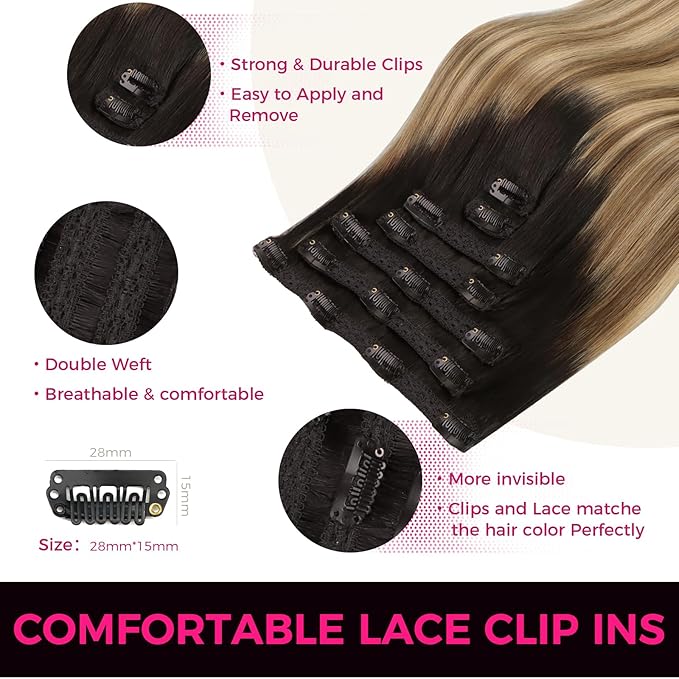 Lashey Clip in Hair Extesnions Real Human Hair 18 Inch 120g 7pcs Straight Clip in Hair Extensions Balayage Ash Brown to Honey Blonde with Dark Root Real Human Hair for Black Women