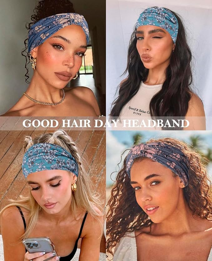 Artilady Wide Bandana Headbands for Women-Boho Bandeau Head Band Bohemian Paisley Red Headwrap Soft Athletic Elastic Sweat Non Slip Hair Bands for Curly Hair Accessories 6 PCS