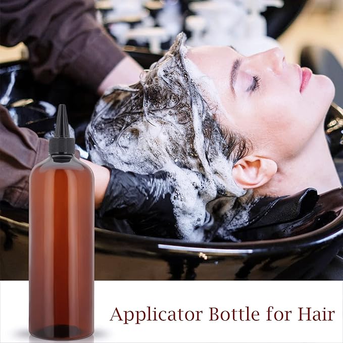Cosywell Applicator Bottles for Hair - 2 Pack, 16 Ounce Oil Bottles with Cap, PET Plastic, Refillable, Brown
