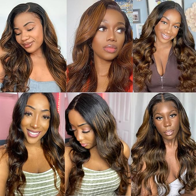 Light Brown Bundles Human Hair Highlight Body Wave Bundle Brazilian Virgin Remy Hair 3 Bundles 20 22 24 Inch Niegmeag 2 Tone Black and Light Brown Body Wave Bundle 300g