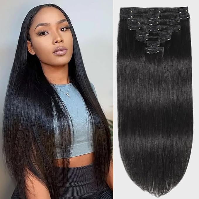 Clip in Hair Extensions Real Human Hair Seamless 20Inch 120g Natural Black Human Clip ins Extensions for Women Invisible Straight 8Pcs Double Weft Remy Hair