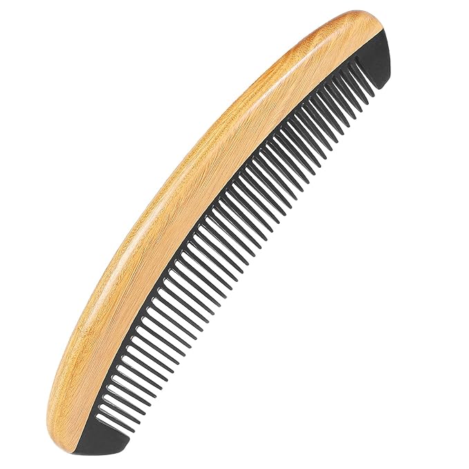 Onedor Buffalo Horn With Handmade 100% Natural Green Sandalwood Hair Combs - Anti-Static Sandalwood Scent Natural Hair Detangler Wooden Combs (Buffalo Horn Oval Fine Tooth)