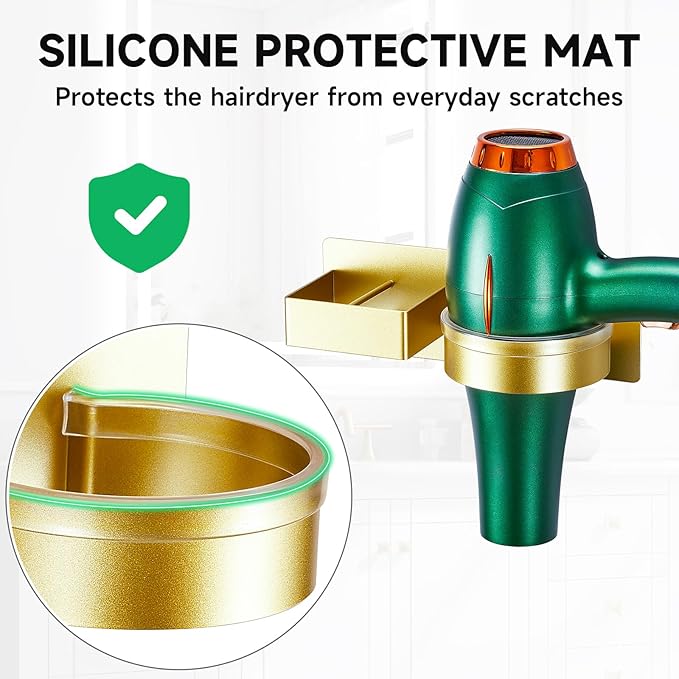 Blow Dryer Holder Wall Mounted, Hair Straightener Holder, Hair Dryer Holder Adhesive, Hair Tool Organizer for Flat Iron, Hairdryer, Curling Iron Holder for Bathroom Vanity Barber Shop (Gold)