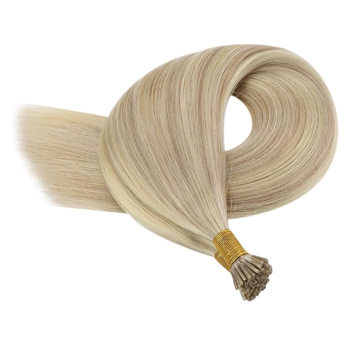 YoungSee I Tip Hair Extensions Human Hair Blonde Itip Hair Extensions Real Human Hair Ash Blonde Highlights Bleach Blond I Tip Hair Extension 22 Inch 50s 50g I-Tip Real Human Hair Extension