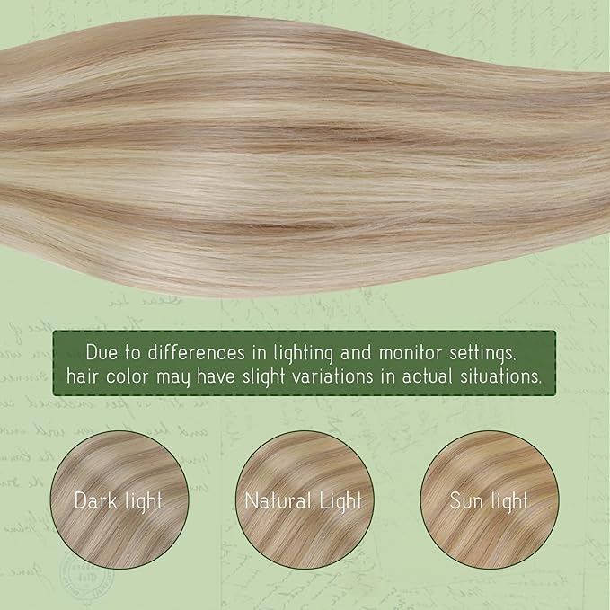 RUNATURE Blonde Hair Extensions Clip Ins, 14 Inch 120g Thick Clip in Hair Extensions Real Human Hair, Full Head Remy Brazilian Human Hair Clip Ins, Add Hair Volume, #18P60 Ash Blonde Highlights