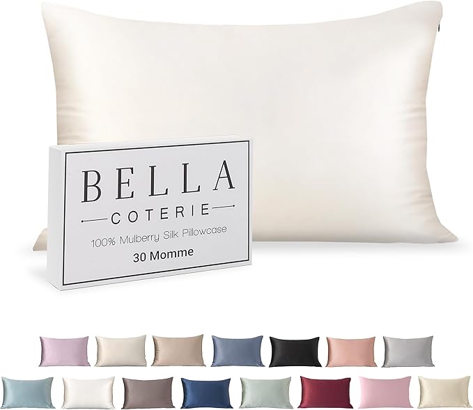 Bella Coterie Luxury Silk Pillowcase for Hair and Skin | 30 Momme | 100% Pure 6A Mulberry Silk | Super Soft | Perfectly Plush [Standard, White]