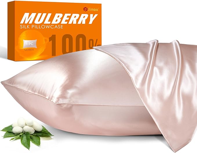 100% Mulberry Silk Pillowcase for Hair and Skin, 22 Momme Pure Natural Silk Pillow Case Both Sided with Zipper, Pillow Cover for Women Mom Men (Light Pink, Standard 20''×26'', 1 Pack)