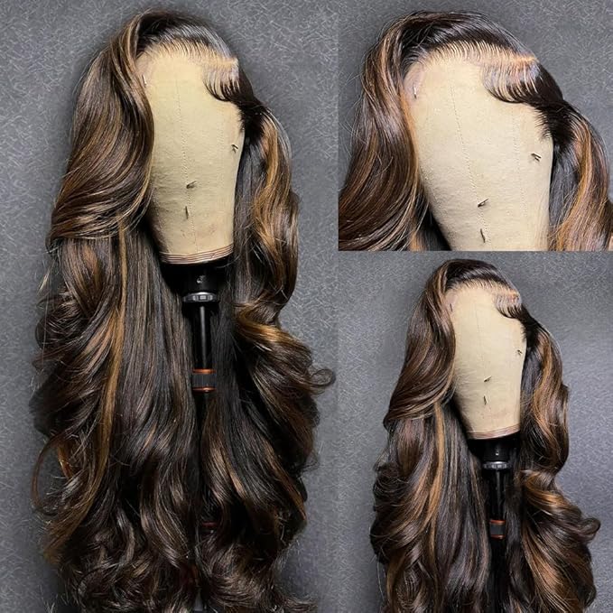 36 Inch Ombre Lace Front Wigs Human Hair Pre Plucked 1B/30 9x6 HD Lace Highlight Lace Fron Wigs Body Wave Lace front Human Hair Wig Glueless Colored Wig…