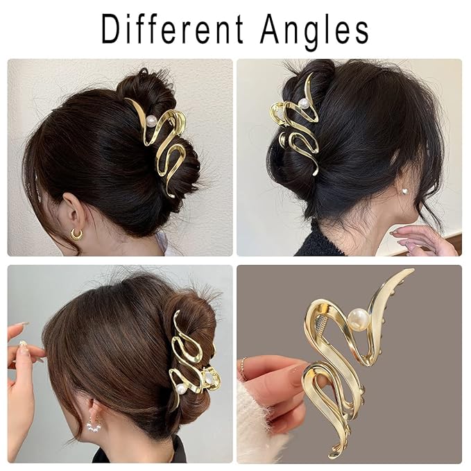 Irregular Gold Metal Hair Clips with Pearl Design - Nonslip Hair Barrette for Thick and Thin Hair, Strong Hold (gold-Pearls)