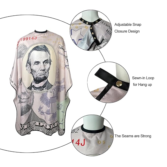 Barber Capes for Men, Hair Cutting Cape with Copper Snaps, Salon Cape for Stylist, Waterproof Large Hairdressing Gown- 63”× 56”, 5 Dollars Pattern