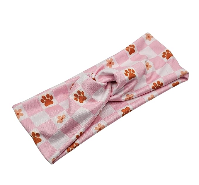 Soft Stretchy Headband, 3-in-1 Versatile Twist Style, One-Piece (Hippie Checkered Paws, Adult)