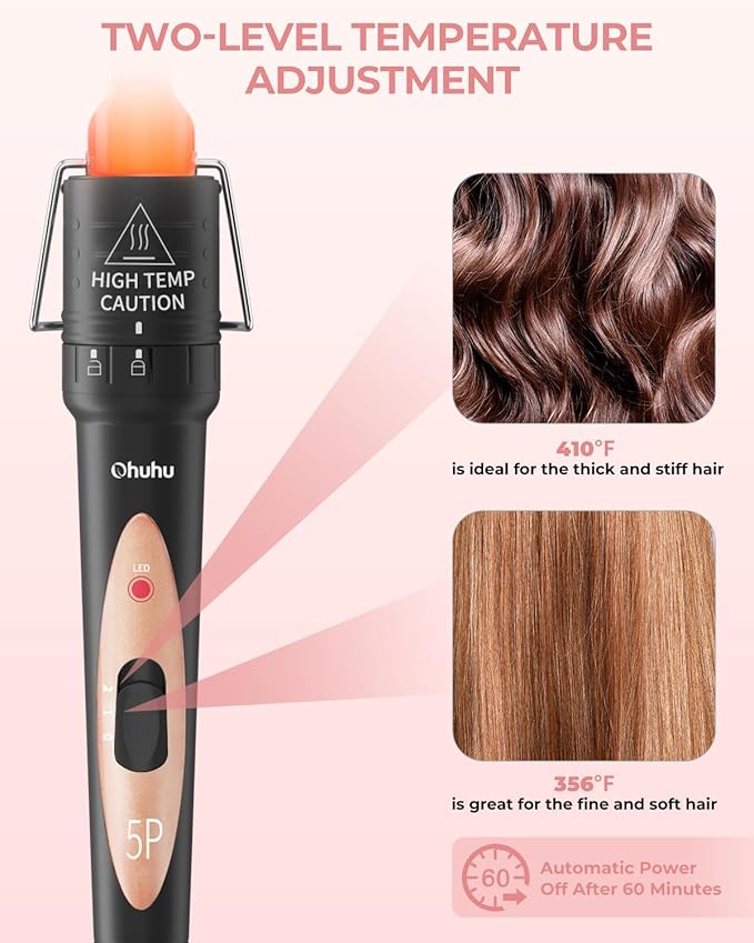 5 in 1 Curling Wand Set: Ohuhu Curling Iron Wand 5Pcs 0.35 to 1.25 Inch Interchangeable Ceramic Barrel Heat Protective Glove 2 Clips Dual Voltage Hair Curler Women Girl Mother Christmas Gift Rose Gold