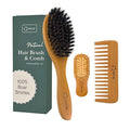 Boar Bristle Hair Brush Set For Women-100% Natural Boar Bristle Brush+Small Travel HairBrush+Bamboo Wide Tooth Comb For Fine And Thin Hair Smoothing Massaging Detangling. Restore Shine And Texture.