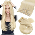 Moresoo Long Blonde Clip in Hair Extensions 24 inch Golden Platinum Blonde Real Human Hair Extensions Clip ins Remy for Women Long Straight 120g/7pcs 24 inch