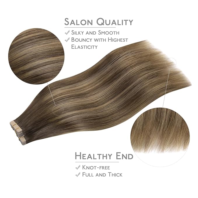 WENNALIFE Tape in Hair Extensions Human Hair, 40pcs 80g 12 inch Balayage Chocolate Brown to Caramel Blonde Hair Extensions Real Human Hair Straight Tape in Extensions Reusable Real Hair Extensions