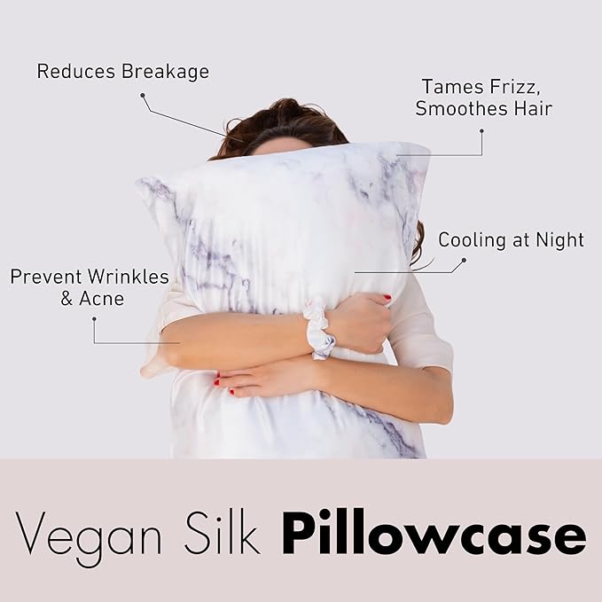 Fenrici Luxury Satin Pillowcase Gift Set – Includes Eye Mask & Scrunchie, Pure Vegan Silk for Hair & Skin Care, Elegant Blue Ombre Design, Standard Size, Gift for Mom, Daughter, Girlfriend!