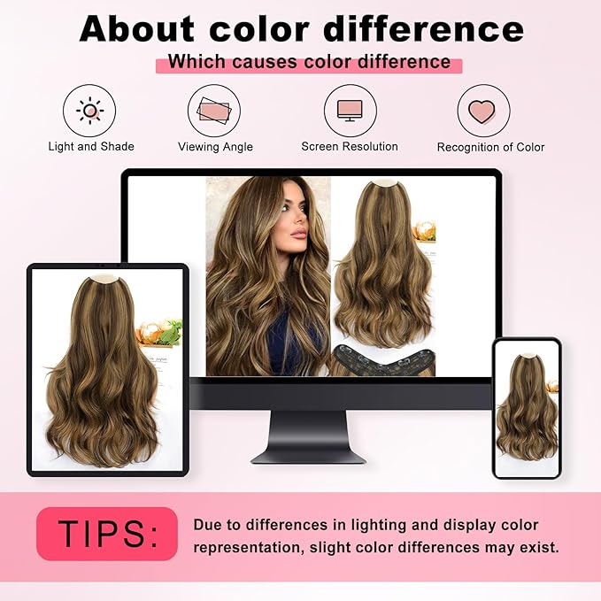 ALXNAN Long Wavy Hair Extensions for Women, Clip in Hair Extensions Clip Ins Soft Full Head Synthetic Hairpieces 20 Inch Balayage Chocolate Brown to Caramel Blonde