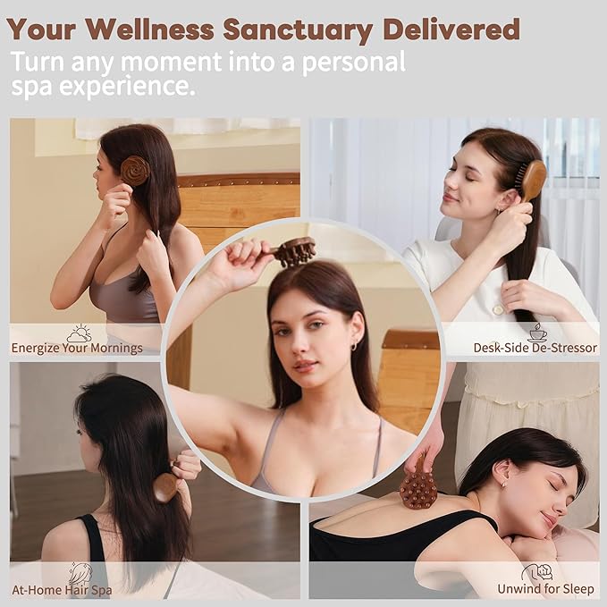 Wooden Scalp Massager Tool set, Christmas Gifts for Mon, Head Massager Brush for Hair Growth, Curl Detangler Brush, Travel Wet Hair Brush, Body Gua sha tool for Lymphatic Drainage Stress Relief
