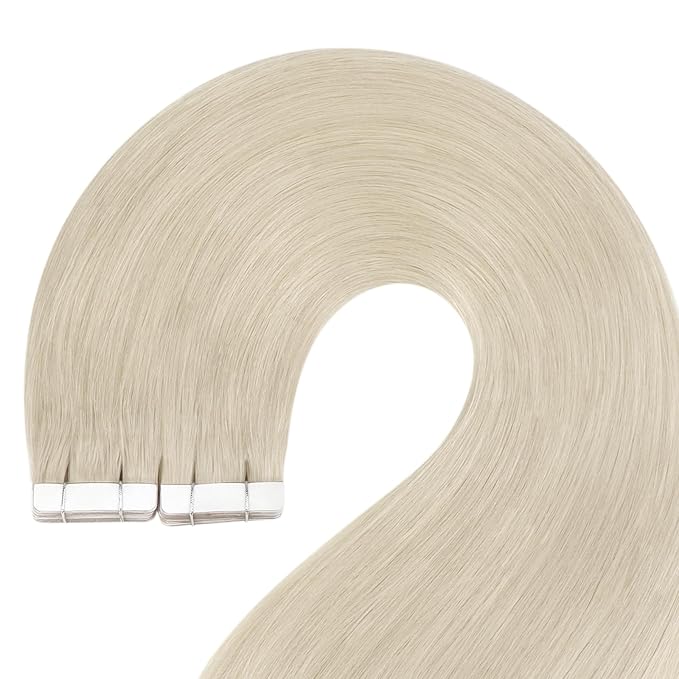 YoungSee Tape in Extensions Platinum Blonde Human Hair Tape in Extensions Blonde Tape in Hair Extensions Human Hair Invisible Tape-in extension Real Human Hair 20 Inch 50g Tapes Extension for Wedding
