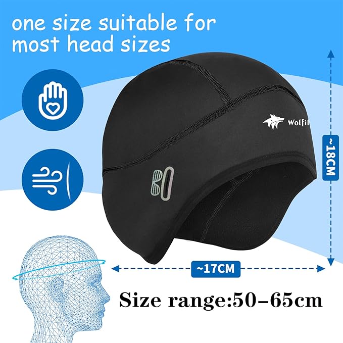 Skull Cap Helmet Liner for Men Women Hard Hat Liner Winter Cycling Cap Under Helmet Thermal Fleece Beanie