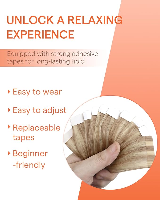 Sunny Hair Blonde Tape in Hair Extensions Human Hair Remy Hair Extensions Real Human Hair Tape in 16inch Human Hair Extensions Tape in 10Pcs 25g