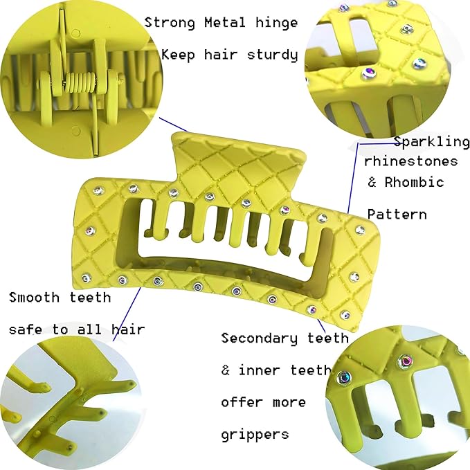 Bling bling Rhinestones Square Hair Clips Double Row Teeth,2 Rows Teeth Rectangle Hair Claw Clips with Shiny Rhinestones,Women Girls Sparkly Thick Hair Accessories Set(beige coffee chocolate)