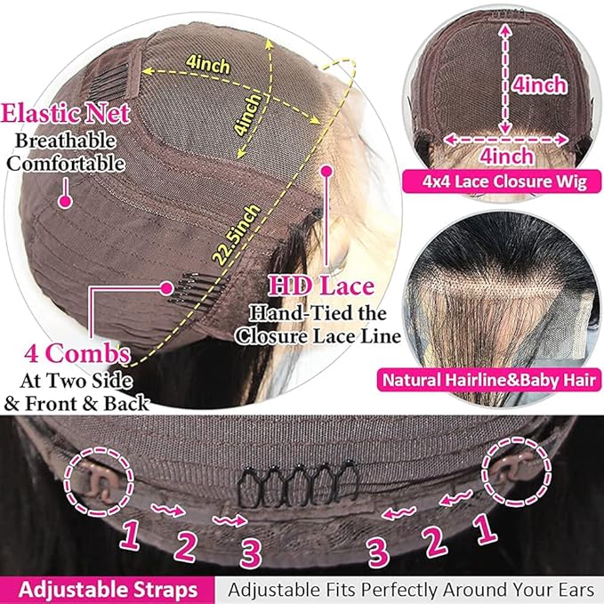 bangjazz Water Wave Lace Front Wigs Human Hair Brazilian 180% Density Virgin Hair Wear and Go Glueless Wig 4X4 Lace Closure Wigs for Black Women Pre Plucked with Baby Hair Natural Color 26 Inch