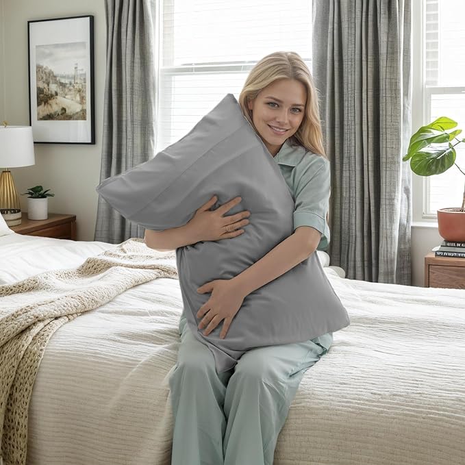 TELUS Pillow Cases King Size 2 Pack, Bamboo Rayon & Lyocell Pillowcase with Envelope Closure, Cooling Breathable Pillow Cover for Hot Sleeper & Night Sweats, 20x40 inch, Light Grey
